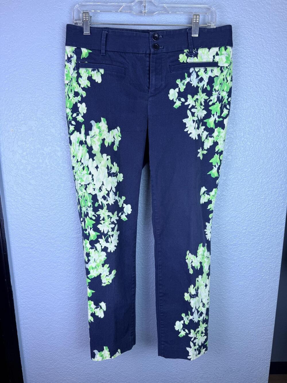 Cartonnier Pants Womens 10 Multicolor Floral Cropped Twill Stretch Pockets